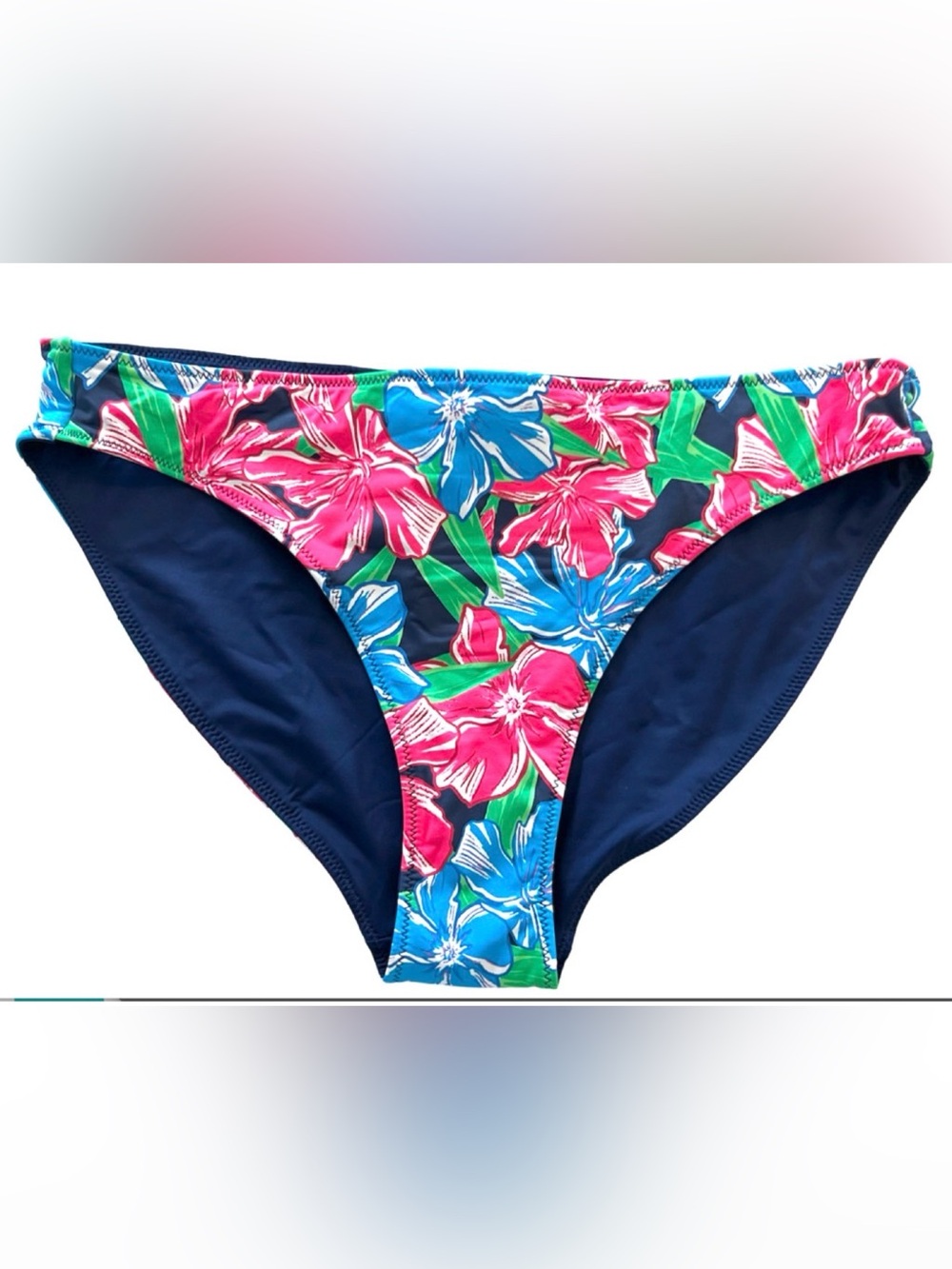 VINEYARD VINES FLORAL DEEP BAY NAVY REVERSIBLE CLASSIC BOTTOMS BIKINI SWIMSUIT S